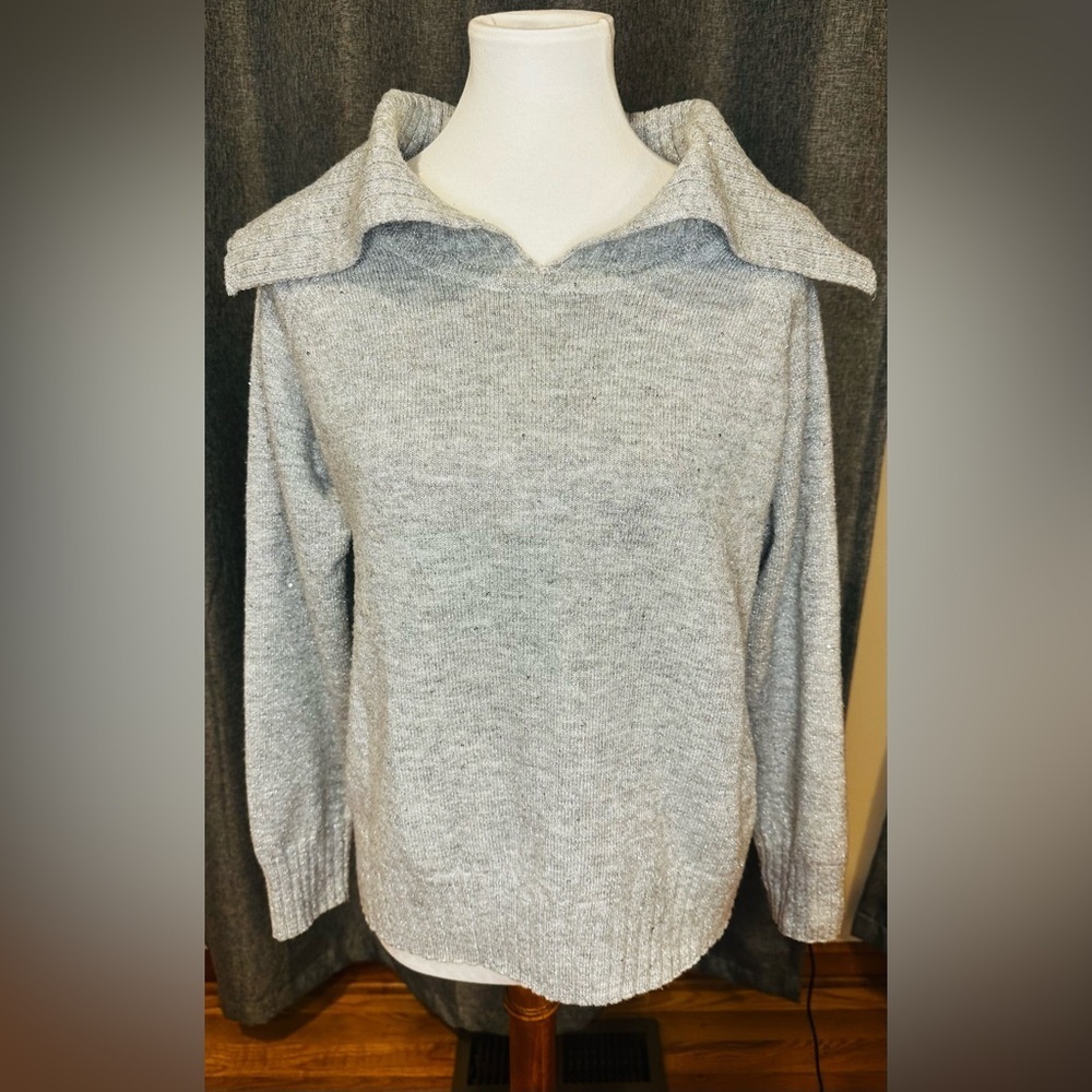 Joseph A. Silver Sparkle Knit Collared Sweater Women’s Large